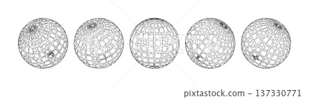 Monochrome Wireframe Grid Sphere Shape. Abstract 3D Geometric Sphere Shape 137330771