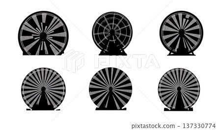 Black Solid Carnival Ride Light Trail Silhouettes Set of Six on White Background Black Solid Carnival Ride Light Trail Silhouettes Set of Six on White Background 137330774