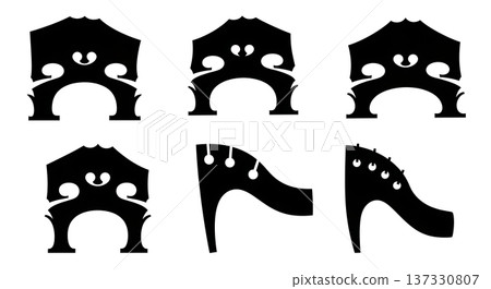 Black Solid Cello Bass Bridge Set of Six on White Background 137330807