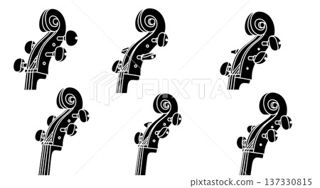 Black Solid Cello Bass Peg Silhouettes Set of Six on White Background Black Solid Cello Bass Peg Silhouettes Set of Six on White Background 137330815