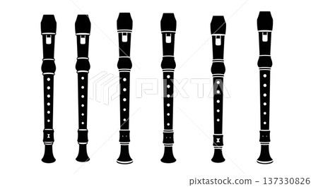 Black Solid Penny Whistle Silhouettes Set of Six on White Background Black Solid Penny Whistle Silhouettes Set of Six on White Background 137330826