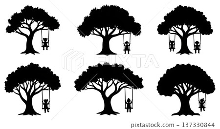 Black Solid Children Swing Oak Silhouettes Set of Six Black Solid Children Swing Oak Silhouettes Set of Six 137330844