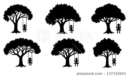 Black Solid Children Swing Oak Silhouettes Set of Six Black Solid Children Swing Oak Silhouettes Set of Six 137330845