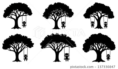 Black Solid Children Swing Oak Silhouettes Set of Six Black Solid Children Swing Oak Silhouettes Set of Six 137330847