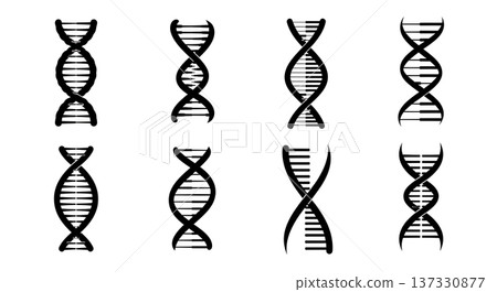 Black Solid Circular Node DNA Silhouettes Set of Six on White Background 137330877