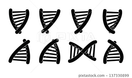 Black Solid 3D Perspective DNA Silhouettes Set of Six on White Background 137330899