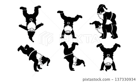 Black Solid Acrobatic Gnome Silhouettes Set of Six on White Background Black Solid Acrobatic Gnome Silhouettes Set of Six on White Background 137330934