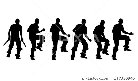 Black Solid African Gumboot Dance Silhouettes Set of Six on White Background Black Solid African Gumboot Dance Silhouettes Set of Six on White Background 137330940