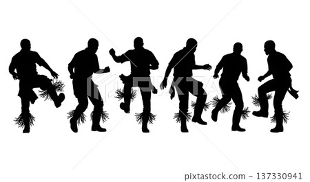 Black Solid African Gumboot Dance Silhouettes Set of Six on White Background Black Solid African Gumboot Dance Silhouettes Set of Six on White Background 137330941