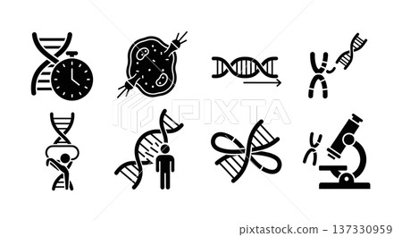 Black Solid Longevity Genetic Silhouettes Set of Six on White Background 137330959