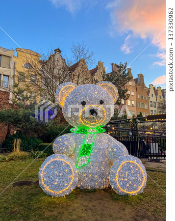 Bright bear sculpture sits in a park in Gdansk during winter in the afternoon Bright bear sculpture sits in a park in Gdansk during winter in the afternoon 137330962