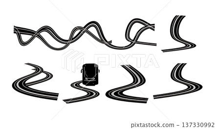 Black Solid City Tram Light Silhouettes Set of Six on White Background 137330992