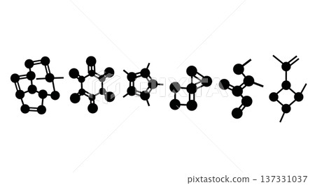Black Solid Painkiller Molecular Silhouettes Set of Six on White Background Black Solid Painkiller Molecular Silhouettes Set of Six on White Background 137331037
