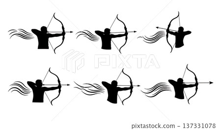 Black Solid Archery Light Silhouettes Set of Six on White Background 137331078