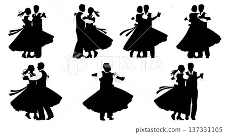 Black Solid Austrian Landler Silhouettes Set of Six on White Background Black Solid Austrian Landler Silhouettes Set of Six on White Background 137331105