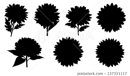 Black Solid Autumn Flower Silhouettes Set of Six on White Background Black Solid Autumn Flower Silhouettes Set of Six on White Background 137331117