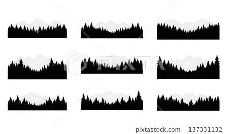 Black Solid Autumn Oak Tree Silhouettes Set of Six 137331132