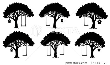 Black Solid Backyard Oak Tree Silhouettes Set of Six Black Solid Backyard Oak Tree Silhouettes Set of Six 137331170