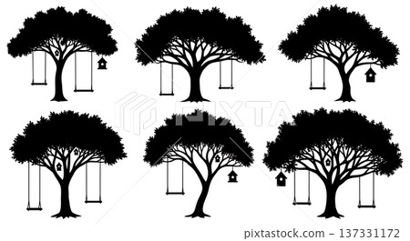 Black Solid Backyard Oak Tree Silhouettes Set of Six Black Solid Backyard Oak Tree Silhouettes Set of Six 137331172