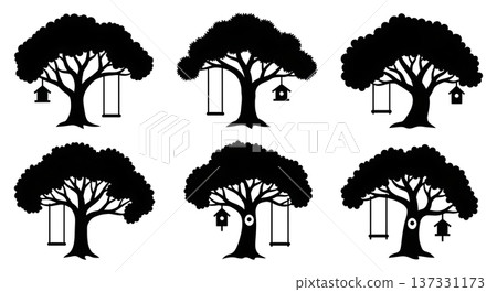 Black Solid Backyard Oak Tree Silhouettes Set of Six Black Solid Backyard Oak Tree Silhouettes Set of Six 137331173