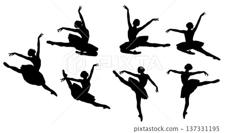 Black Solid Ballet Attitude Alignment Silhouettes Set of Six on White Background Black Solid Ballet Attitude Alignment Silhouettes Set of Six on White Background 137331195