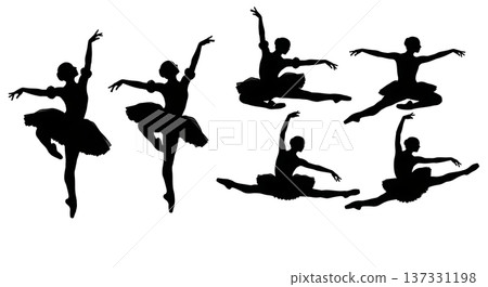 Black Solid Ballet Attitude Alignment Silhouettes Set of Six on White Background Black Solid Ballet Attitude Alignment Silhouettes Set of Six on White Background 137331198
