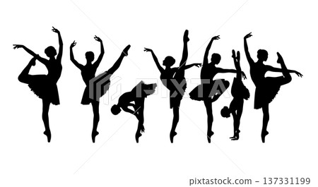 Black Solid Ballet Attitude Penche Silhouettes Set of Six on White Background Black Solid Ballet Attitude Penche Silhouettes Set of Six on White Background 137331199
