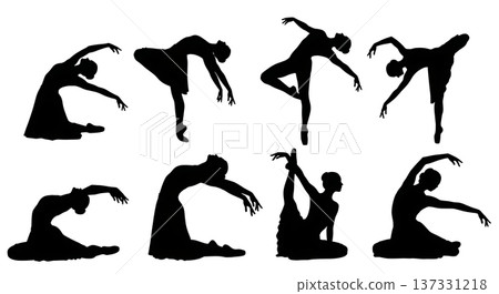 Black Solid Ballet Cambre Alignment Silhouettes Set of Six on White Background Black Solid Ballet Cambre Alignment Silhouettes Set of Six on White Background 137331218