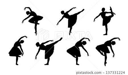 Black Solid Ballet Cambre Bend Silhouettes Set of Six on White Background Black Solid Ballet Cambre Bend Silhouettes Set of Six on White Background 137331224