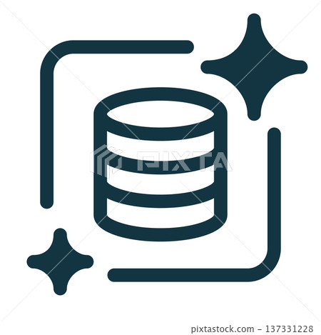 Synthetic data ai generator icon. Minimal outline design representing AI-driven data creation, machine learning, analytics, and digital technology concepts. 137331228