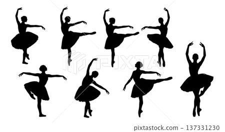 Black Solid Ballet Croise Alignment Silhouettes Set of Six on White Background 137331230