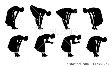 Black Solid Ballet Curtsy Silhouettes Set of Six on White Background Black Solid Ballet Curtsy Silhouettes Set of Six on White Background 137331237
