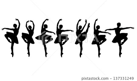 Black Solid Ballet Footwork Silhouettes Set of Six on White Background Black Solid Ballet Footwork Silhouettes Set of Six on White Background 137331249