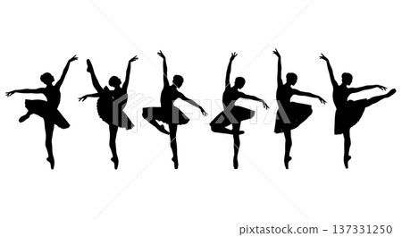 Black Solid Ballet Footwork Silhouettes Set of Six on White Background Black Solid Ballet Footwork Silhouettes Set of Six on White Background 137331250