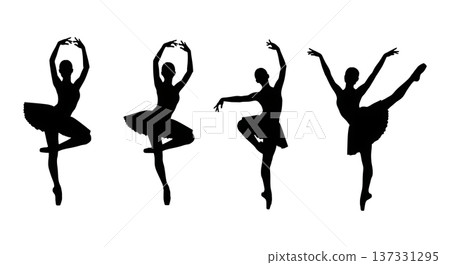 Black Solid Ballet Passe Developpe Silhouettes Set of Six on White Background Black Solid Ballet Passe Developpe Silhouettes Set of Six on White Background 137331295
