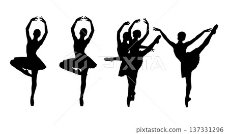 Black Solid Ballet Passe Developpe Silhouettes Set of Six on White Background Black Solid Ballet Passe Developpe Silhouettes Set of Six on White Background 137331296