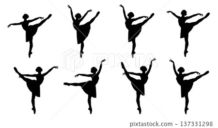 Black Solid Ballet Penche Balance Silhouettes Set of Six on White Background Black Solid Ballet Penche Balance Silhouettes Set of Six on White Background 137331298