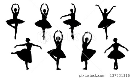 Black Solid Ballet Port De Bras Silhouettes Set of Six on White Background Black Solid Ballet Port De Bras Silhouettes Set of Six on White Background 137331316