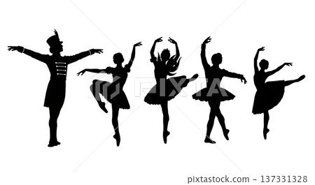 Black Solid Sugar Plum Fairy Silhouettes Set of Six on White Background Black Solid Sugar Plum Fairy Silhouettes Set of Six on White Background 137331328