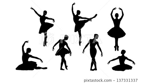 Black Solid Ballet Torso Rotation Silhouettes Set of Six on White Background Black Solid Ballet Torso Rotation Silhouettes Set of Six on White Background 137331337