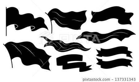 Black Solid Banner Fabric Set of Six on White Background 137331343