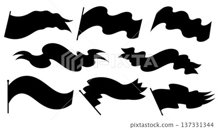Black Solid Banner Fabric Set of Six on White Background Black Solid Banner Fabric Set of Six on White Background 137331344