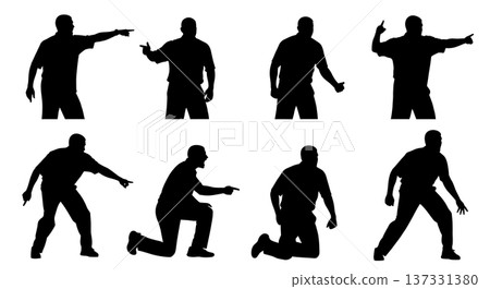 Black Solid Basketball Coach Silhouettes Set of Six on White Background 137331380