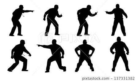 Black Solid Basketball Coach Silhouettes Set of Six on White Background 137331382