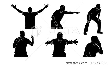 Black Solid Basketball Coach Silhouettes Set of Six on White Background Black Solid Basketball Coach Silhouettes Set of Six on White Background 137331383