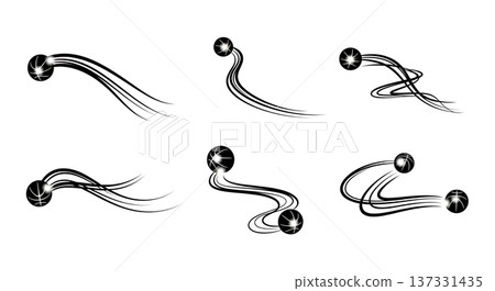 Black Solid Basketball Fastbreak Silhouettes Set of Six on White Background 137331435