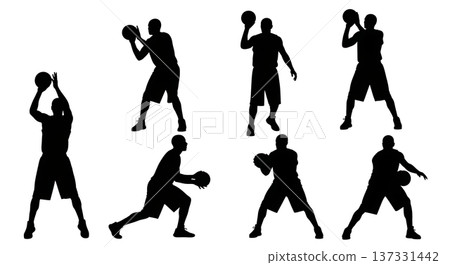 Black Solid Basketball Foul Line Silhouettes Set of Six on White Background Black Solid Basketball Foul Line Silhouettes Set of Six on White Background 137331442
