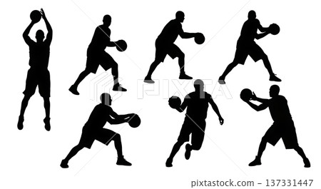 Black Solid Basketball Outlet Delivery Silhouettes Set of Six on White Background Black Solid Basketball Outlet Delivery Silhouettes Set of Six on White Background 137331447