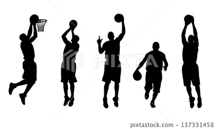 Black Solid Basketball Layup Silhouettes Set of Six on White Background Black Solid Basketball Layup Silhouettes Set of Six on White Background 137331458