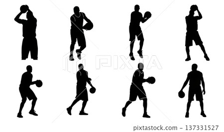 Black Solid Basketball Post Drive Silhouettes Set of Six on White Background Black Solid Basketball Post Drive Silhouettes Set of Six on White Background 137331527